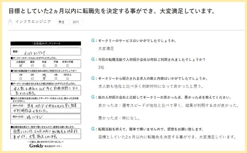 ギークリー:転職者の声