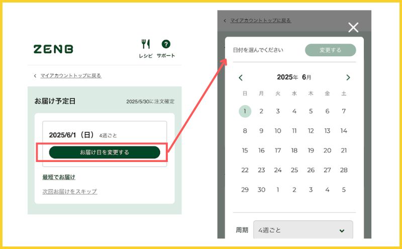 ゼンブブレッド配送の日程変更