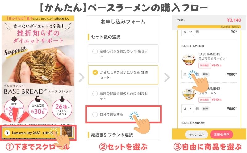 ベースラーメンの購入フロー