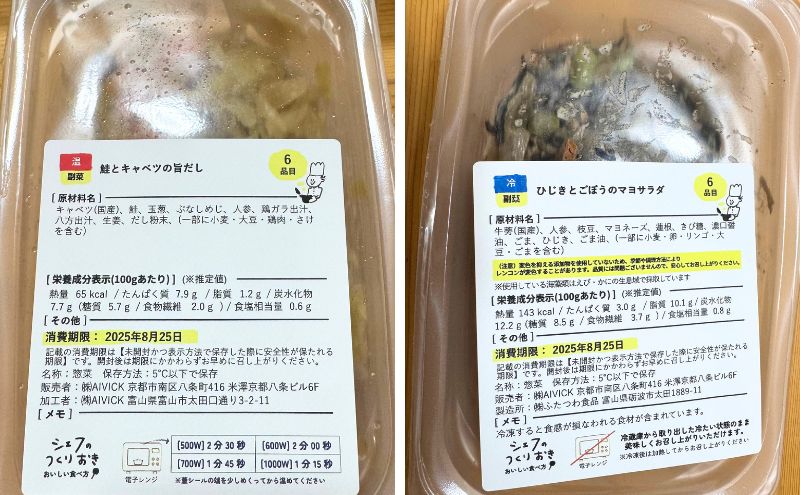 シェフの無添つくりおきのパッケージ