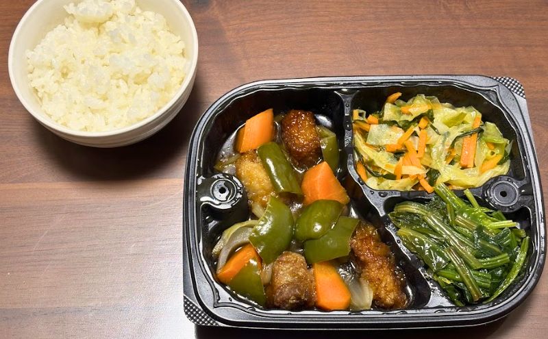 美食弁当5食目:石見ポークの酢豚>全体