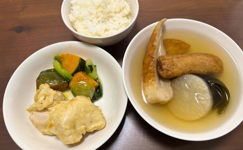 わんまいる健幸ディナー>2食目:あごだし入り 出雲おでん:全体
