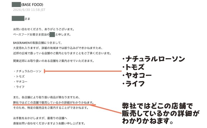 ベースフード公式回答:ベース焼きそばがどこに売っているか