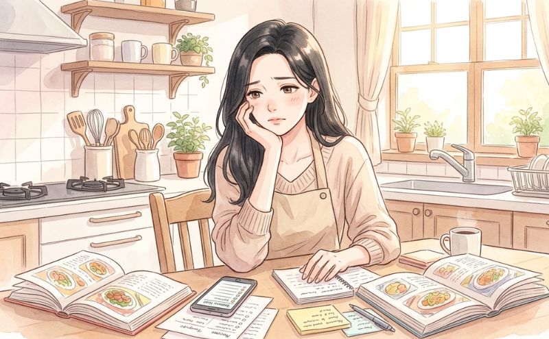 料理に追われる毎日に疲れを感じる専業主婦