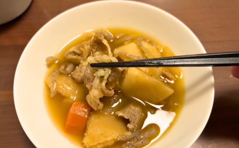 フィットディッシュの肉じゃがの具材のアップ