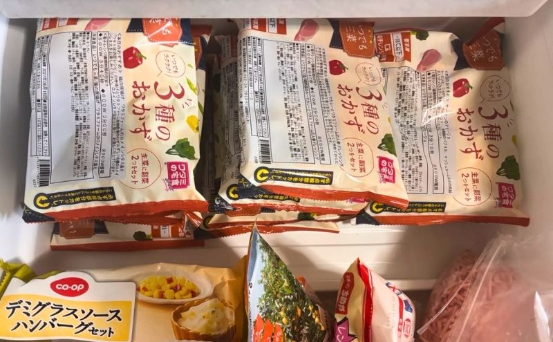 ワタミの宅食ダイレクトの10食を家庭用冷凍庫に収めた状態